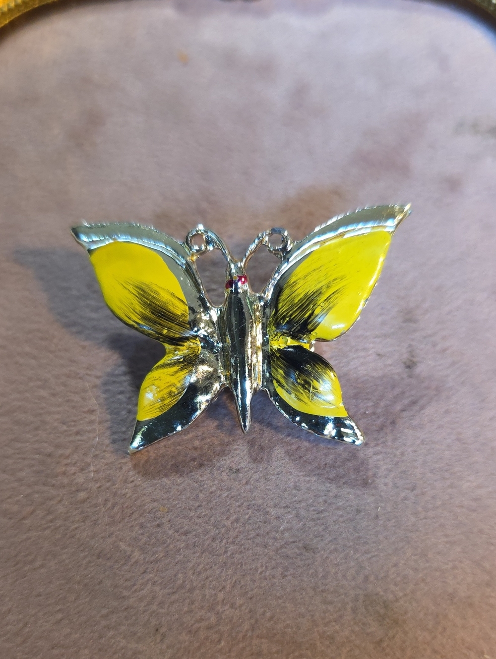 Vintage Yellow & Black Enamel Butterfly Brooch Pin Retro